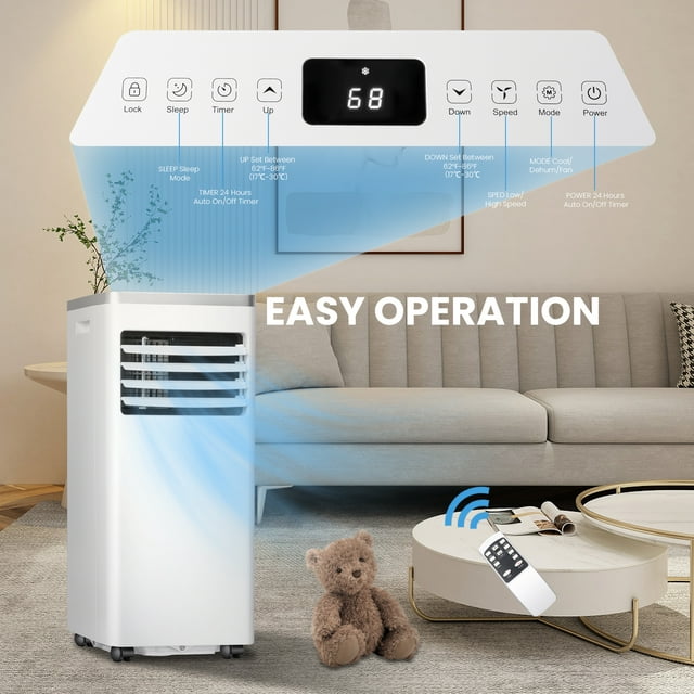 Auseo 6,000 BTU ( 10,000 BTU ASHRAE ) Portable Air Conditioners Cools up to 450 Sq.ft, Portable AC Built-in Cool, Dehumidifier, Fan Modes, Remote Control/Installation Kits-White