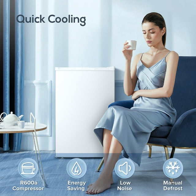 Auseo Mini Freezer Countertop, Energy Saving 3.0 Cu.ft, Single Door Compact Upright Freezer with Reversible Door for Home/Office/Kitchen-White