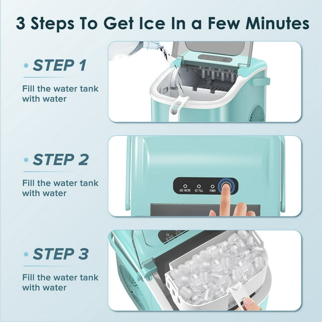 Auseo Countertop Ice Maker, Portable Ice Machine with Handle, 26Lbs/24H, 9 Cubes Ready in 6 Mins, One-Click Operation Ice Makers with Ice Scoop and Basket, for Kitchen/Office/Bar/Party (Green)