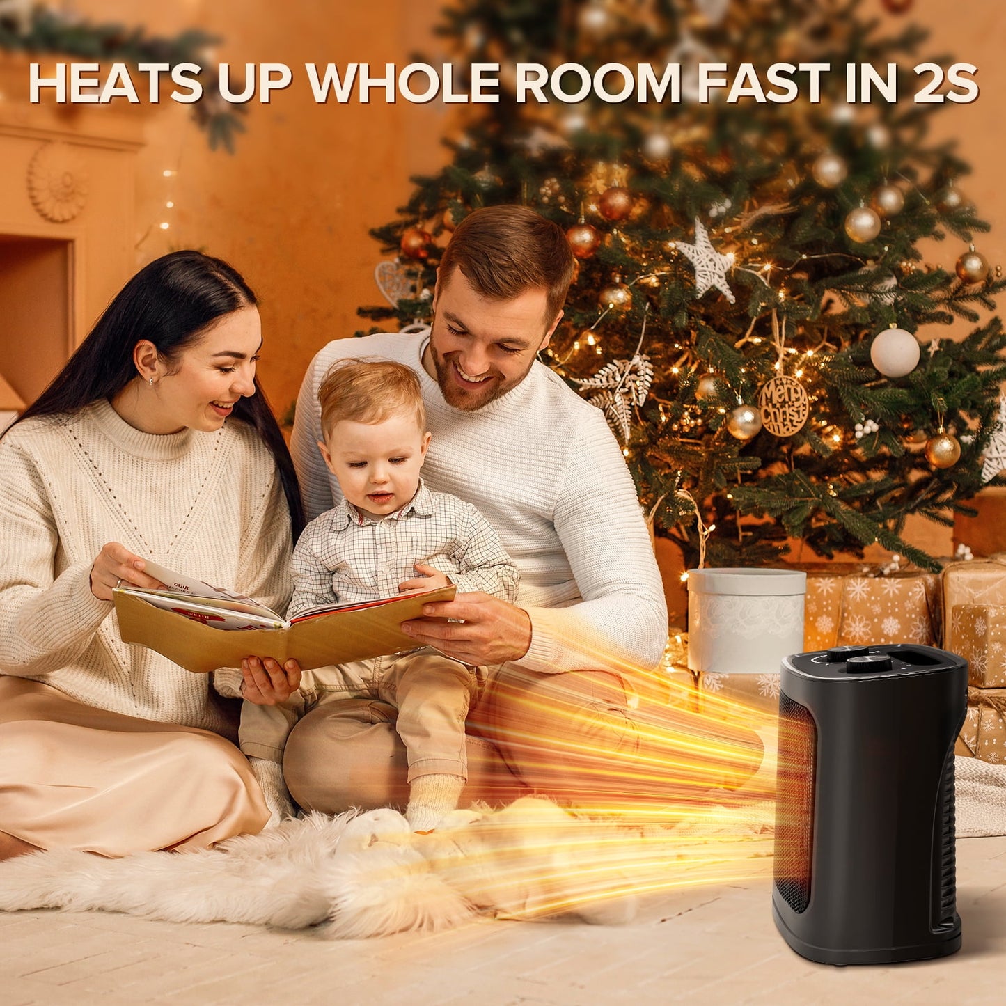 Auseo Space Heater, 1500W/950W ETL Certified Ceramic Small Heater with Thermostat, Electric Portable Small Space Heater, Black