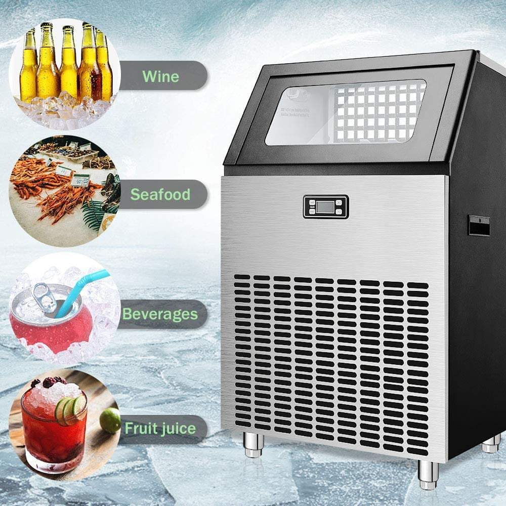 Auseo Commercial Ice Maker Machine,Freestanding Ice Cube Maker Makes 265 lbs /24 Hrs with 48 Pounds Storage Capacity, Ideal for Restaurants, Bars, Homes Includes Scoop and Connection Hose