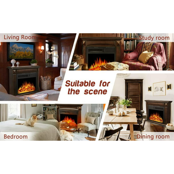 Auseo Electric Fireplace Mantel Wood Surround Firebox Freestanding Corner Fireplace Heater Infrared Quartz Heater Adjustable Led Flame, Remote Control, 750W-1501W, (Brown)