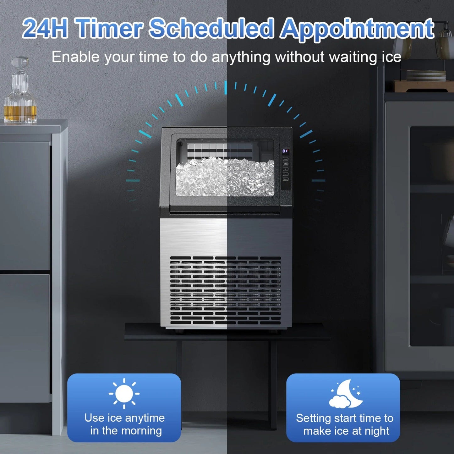 Auseo 80Lbs/24H Commercial Ice Maker Machine With 22Lbs Ice Storage Capacity, Compact Freestanding Under Counter Self Cleaning Stainless Steel Ice Machine for Home/Bar/Restaurant