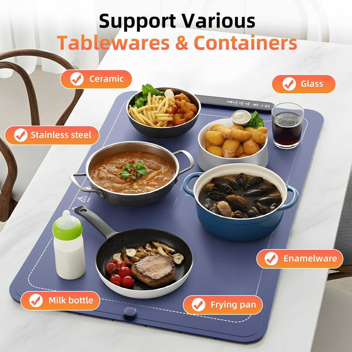 Auseo Food Warming Mat, Portable Silicone Electric Warming Tray, Warming Mat for Food for Buffets Party and Home Daily Use, 3 Level Temperature, 4 Hours Auto-Off, Easy to Clean, Blue