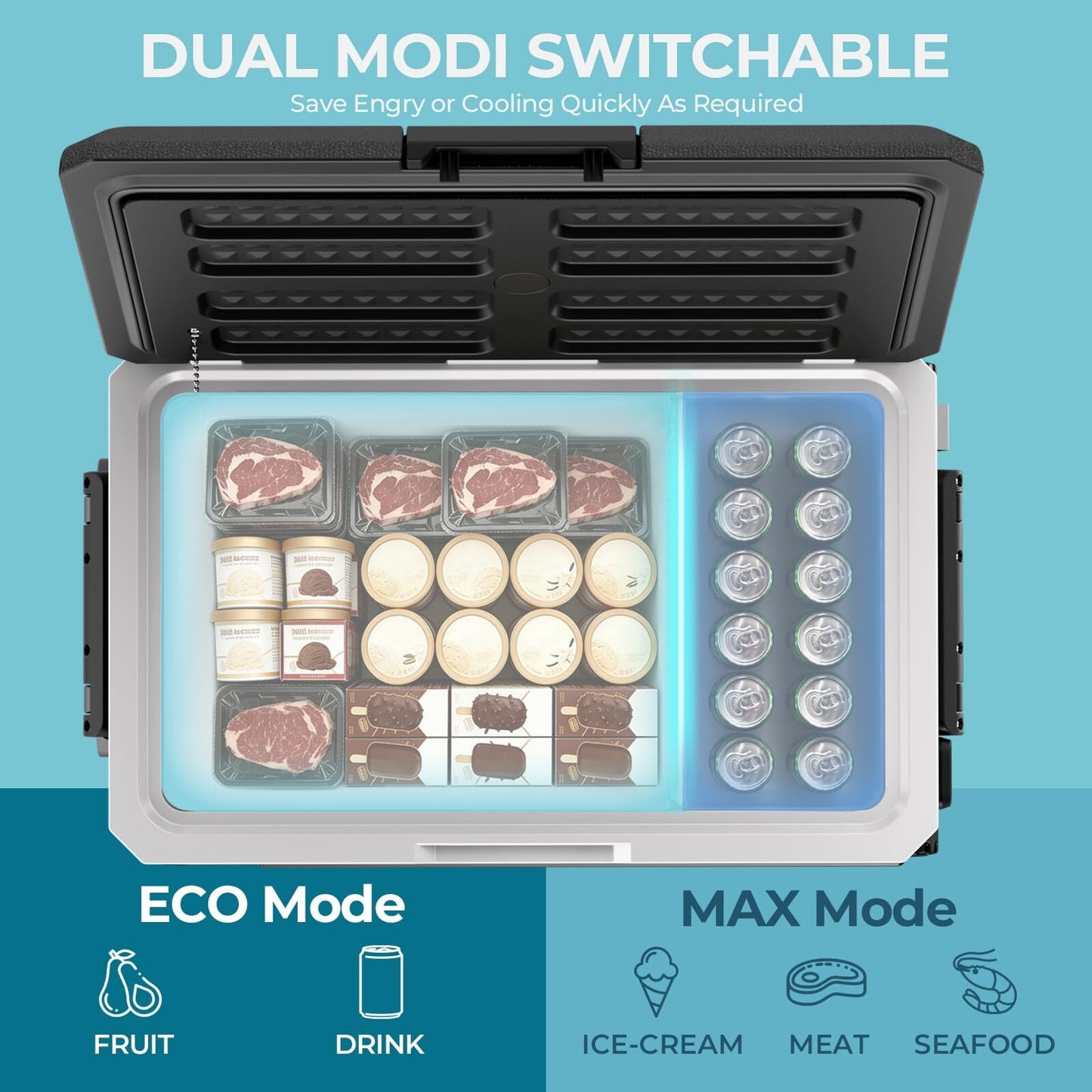 Auseo 68 Quart Portable Car Refrigerator , 12V/24V DC & 110-240V AC, Fast Cooling to -4°F, Energy Efficient Car Fridge Freezer for RV, Camping, Road Trips, Home Use, Black