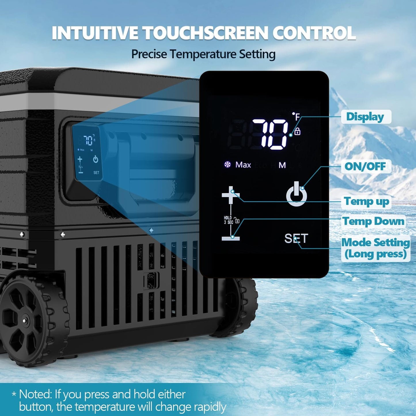 Auseo 68 Quart Portable Car Refrigerator , 12V/24V DC & 110-240V AC, Fast Cooling to -4°F, Energy Efficient Car Fridge Freezer for RV, Camping, Road Trips, Home Use, Black