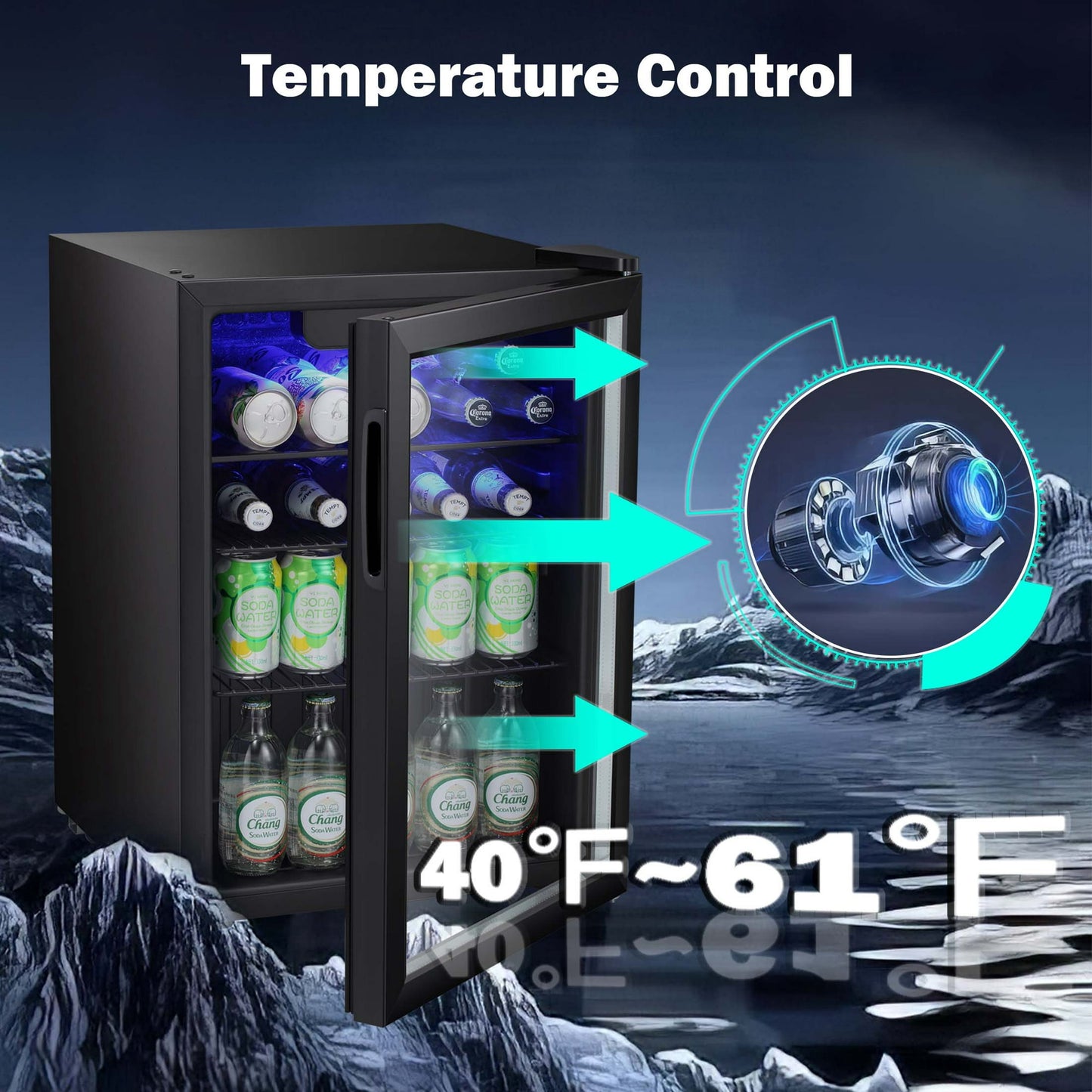 Auseo 85 Can Wine and Beverage Refrigerator Cooler, Mini Compact Fridge with Glass Door,for Home/Office/Dorm, Black