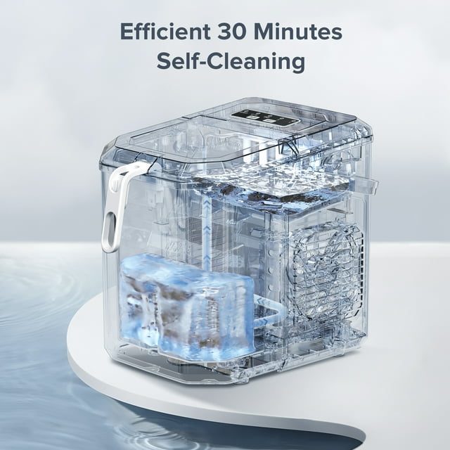 Auseo Countertop Ice Maker, Self-cleaning Portable Ice Maker Machine with Handle and Ice Scoop, Bullet Ice Cubes, 9Pcs/8Min 26Lbs/24H for Home/Office/Bar/Party (White)