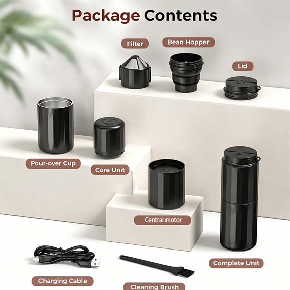 Auseo Portable Coffee Grinder & Brewer Combo, 5-Speed Adjustable Electric Grinder with Insulation, Perfect for Iced Americano, Travel & Office Use, Ideal Gift for Coffee Lovers (Black)
