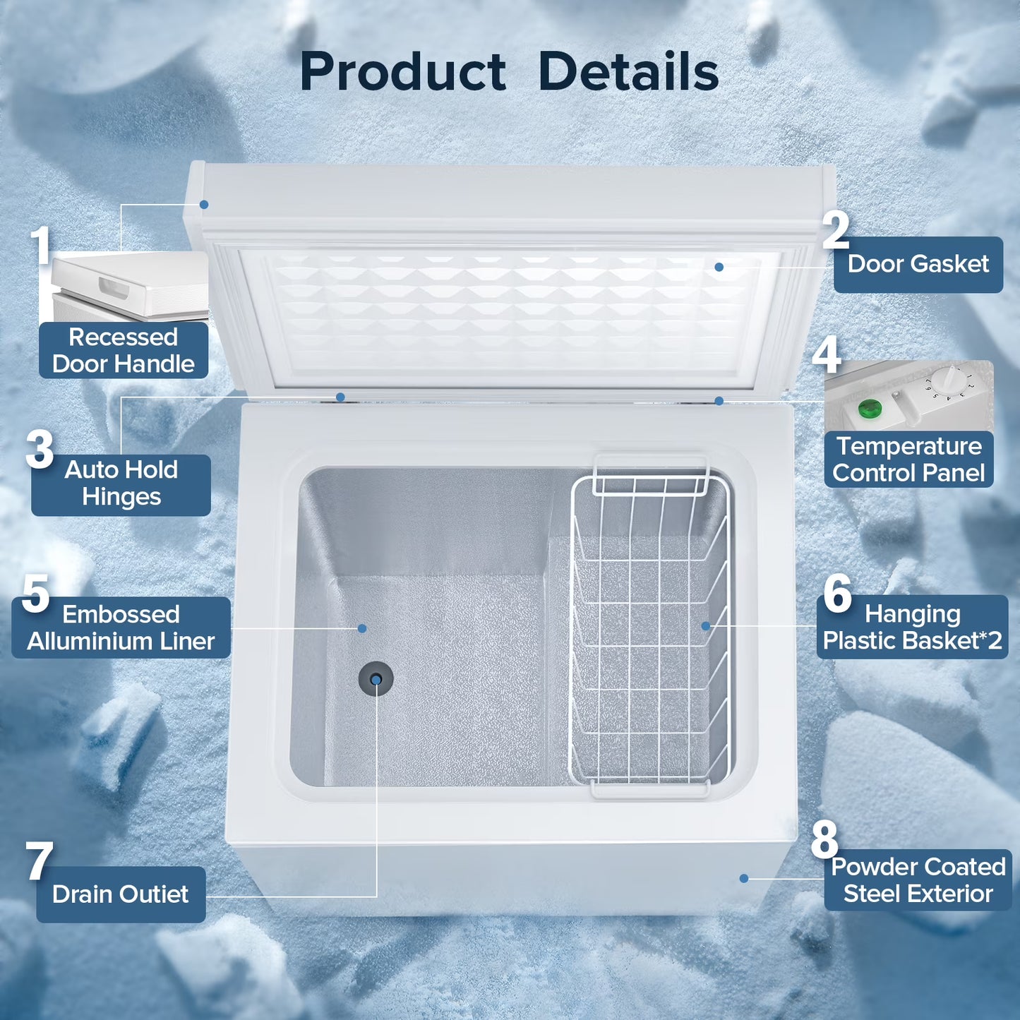 AUSEO Compact Freezer 3.5 cu ft Environmental Chest Freezer, Mini Freezer with 7 Gear Adjustable Temperature, Removable Storage Basket, Energy Saving, White
