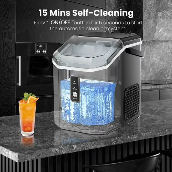 Auseo Nugget Ice Maker, Chewable Pellet Ice, Countertop, Handle, 34lbs/24H, for Kitchen/Office/Party (Gray)