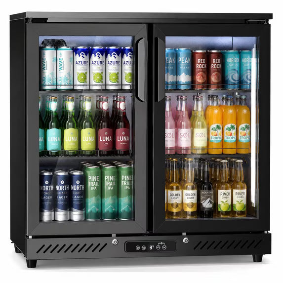 Auseo 6.5 Cu.Ft Wine & Beverage Refrigerator,2-Door Drink Cooler with LED Light,32-50°F,Display Mini Fridge for Home/Store,35.55"D,35.31"H,Black
