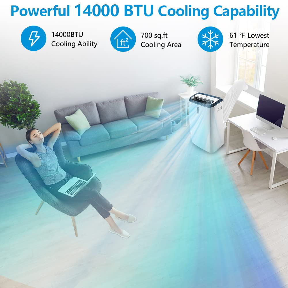 Auseo 10000 BTU (14000 BTU ASHRAE) Portable Air Conditioner, Cools to 700 Sq.ft Room, 3 in 1, with LED Display Remote Control, Window Kits, Universal Wheels