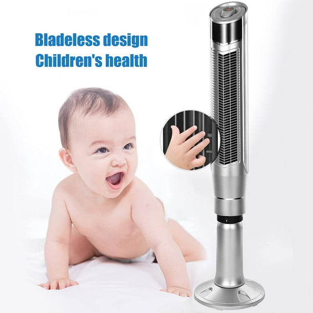 Auseo Tower Fan - 360° Oscillation, Remote, 8 Speeds, 3 Modes, Bladeless - LED Display - 59" (Silver)