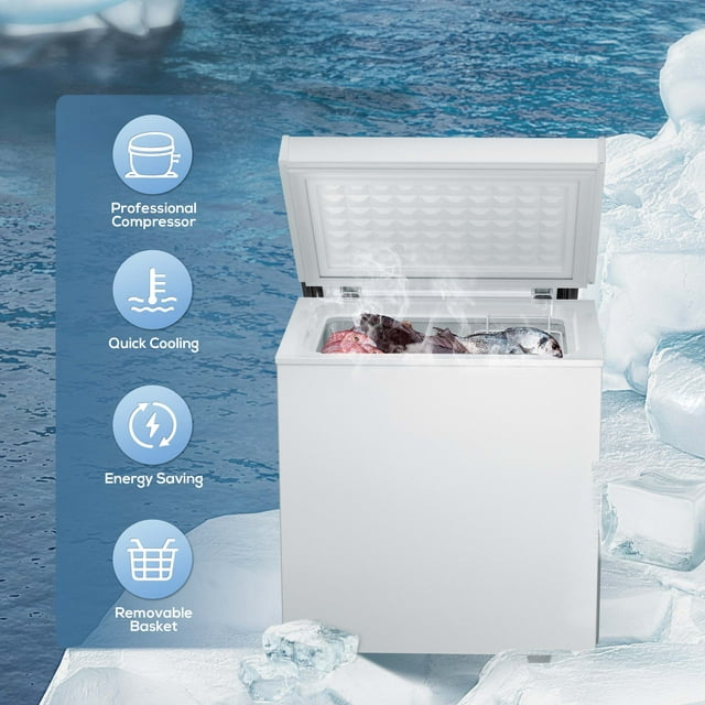 Auseo 1.8 Cubic Feet Chest Freezer Free Standing Top open Door Compact Freezer with Adjustable Temperature-White