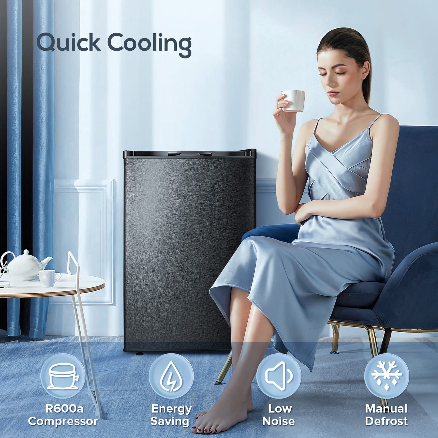 Auseo Mini Freezer Countertop, Energy Saving 3.0 Cu.ft, Single Door Compact Upright Freezer with Reversible Door for Home/Office/Kitchen-Black