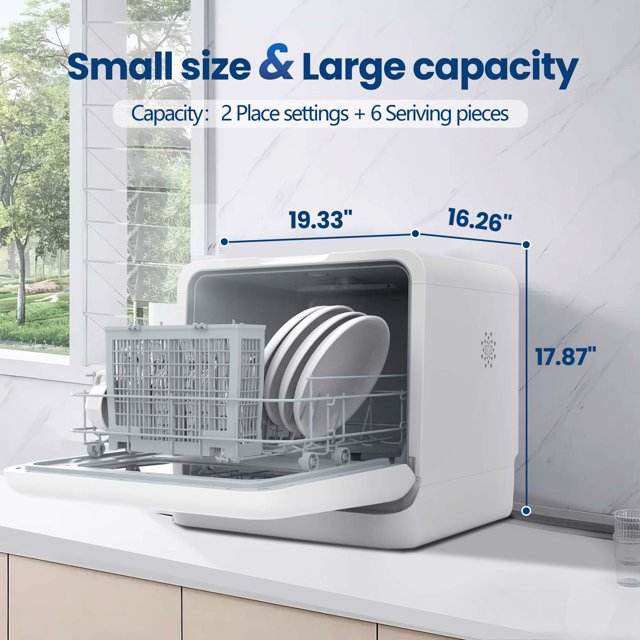 Auseo Portable Countertop Dishwasher 6 Washing Programs and Air-Dry Function for Home