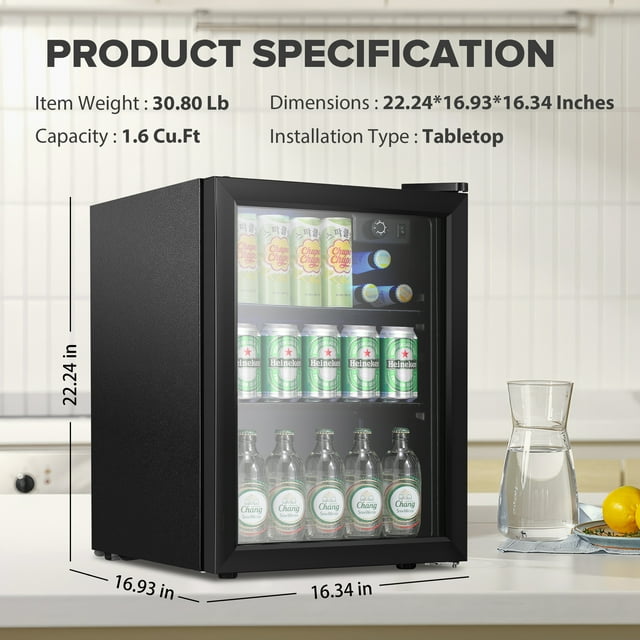 Auseo 1.7Cu.ft Wine Cooler Cabinet Beverage Refrigerator Mini Clear Front Glass Door Counter Bar Fridge, for Home/Bar/Office