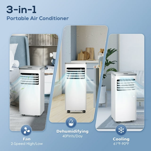 Auseo 5000BTU(8000 BTU ASHRAE)Portable Air Conditioner, 250 sq.ft 3 in 1 AC with 24-Hour Timer, Suitable for Families