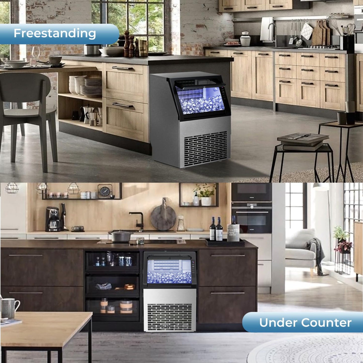 Auseo 80Lbs/24H Commercial Ice Maker Machine With 22Lbs Ice Storage Capacity, Compact Freestanding Under Counter Self Cleaning Stainless Steel Ice Machine for Home/Bar/Restaurant