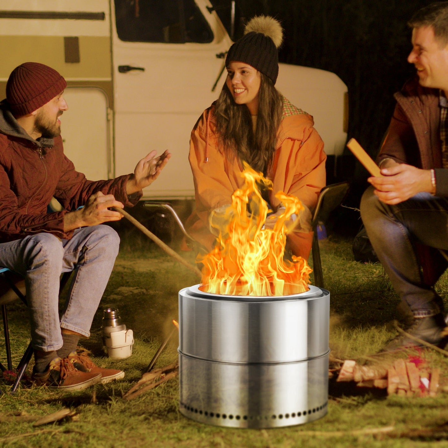 Auseo Smokeless Fire Pit Stainless Steel ,19.49”, Wood Burning Fire Pit with Protective Cover,Ideal for Camping