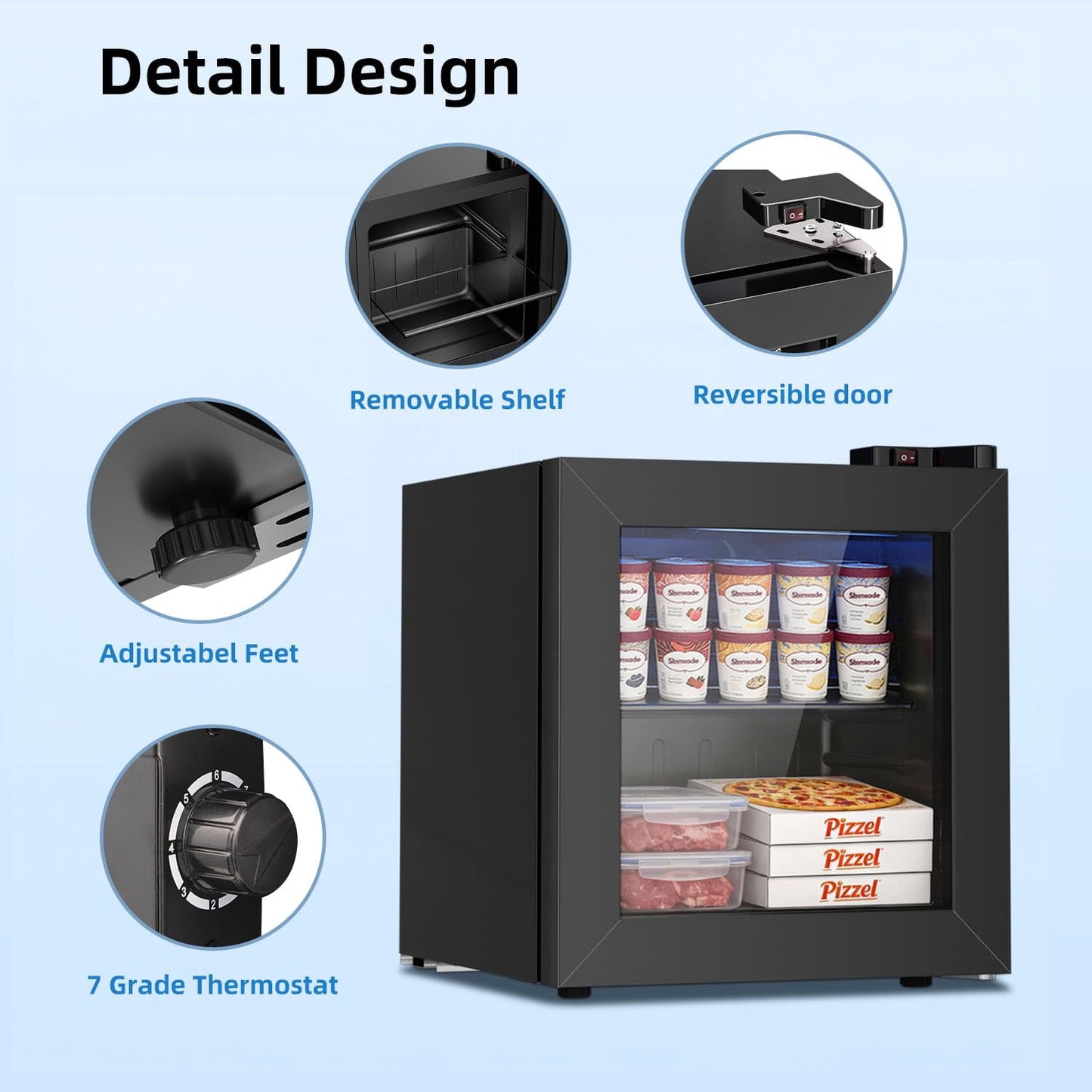 Auseo 1.1 Cu Ft Upright Display Freezer, Compact Countertop Mini Freezer for Ice Cream/Liquor/POS/home