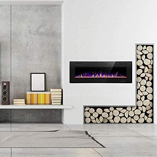 Auseo 42 inch Recessed and Wall Mounted Fireplace, Low Noise, Fit for 2 x 6 and 2 x 4 Stud, Remote Control with Timer, Touch Screen, Adjustable Flame Speed