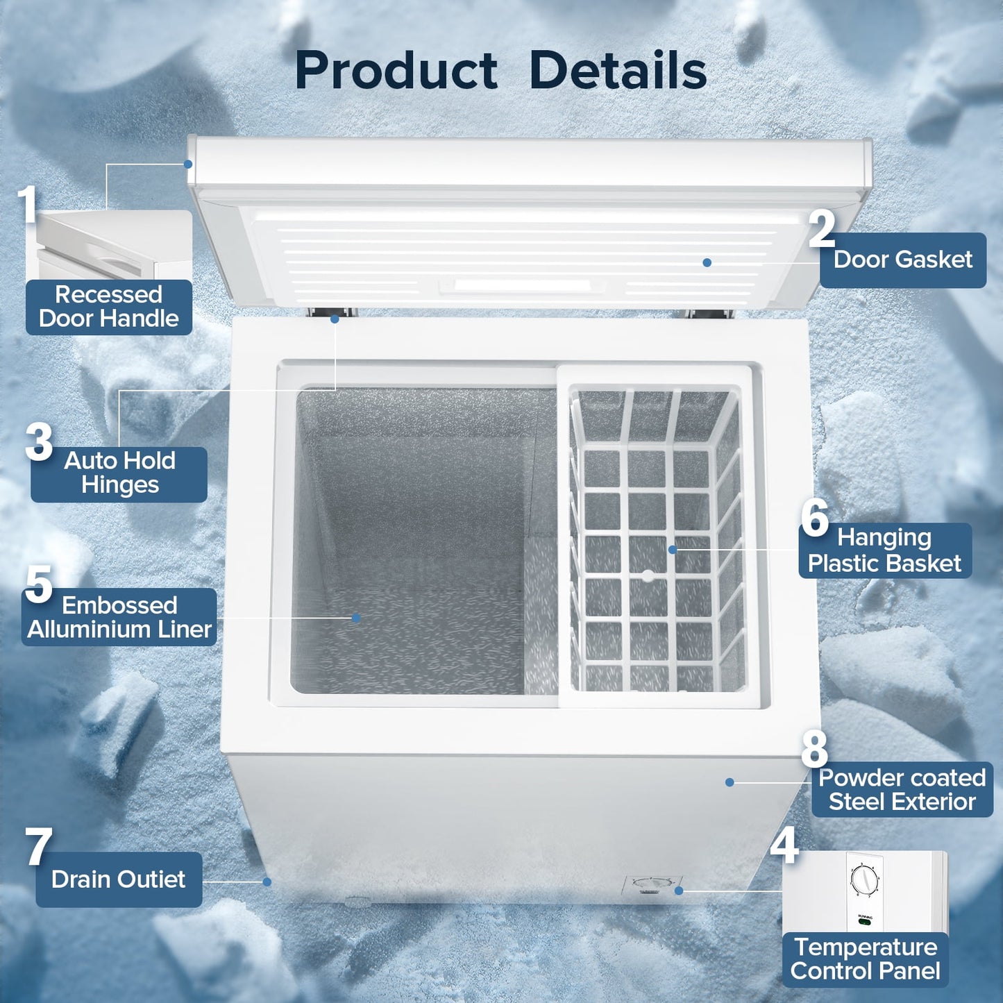 AUSEO Compact Freezer 3.5 cu ft Environmental Chest Freezer, Mini Freezer with 7 Gear Adjustable Temperature, Removable Storage Basket, Energy Saving, White