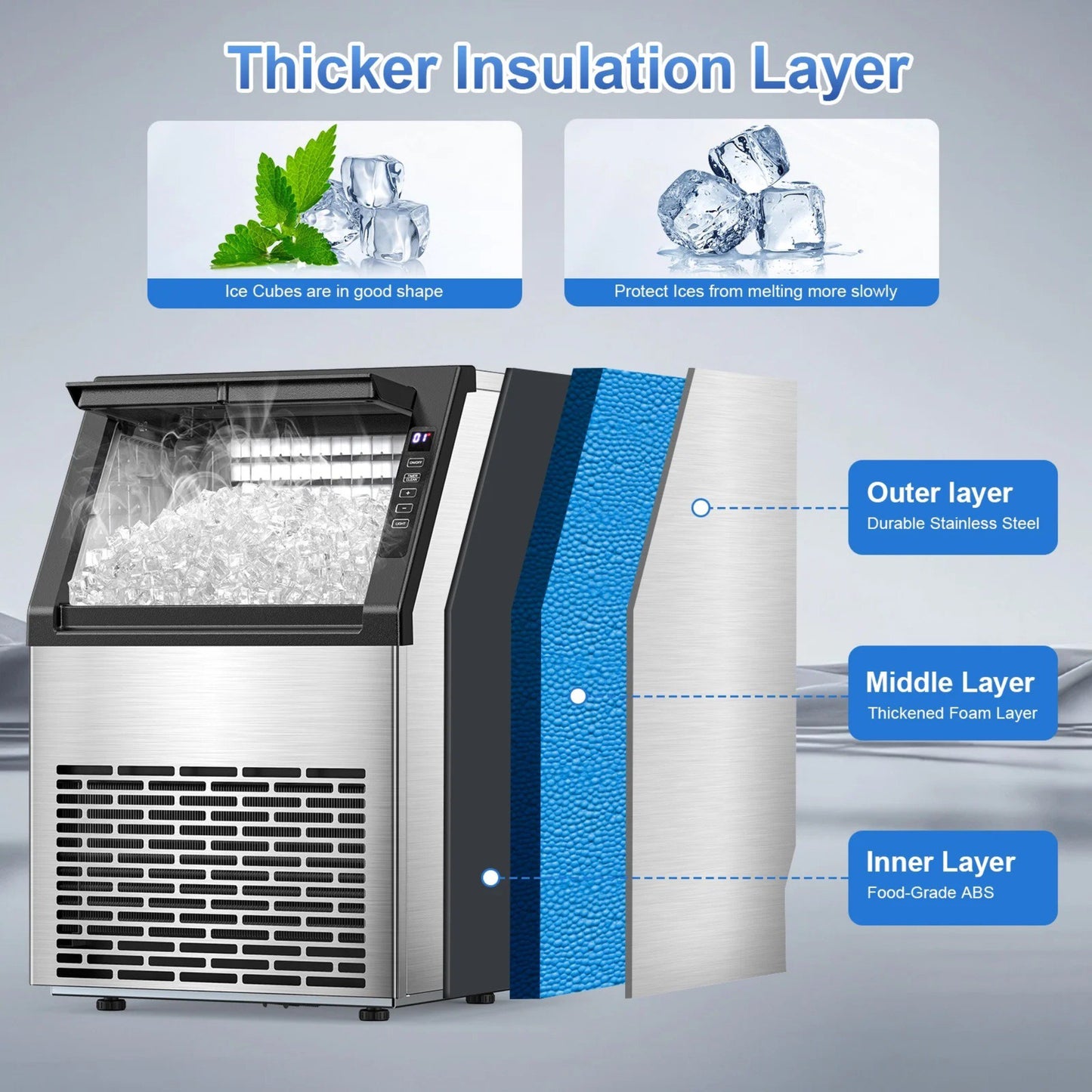 Auseo 80Lbs/24H Commercial Ice Maker Machine With 22Lbs Ice Storage Capacity, Compact Freestanding Under Counter Self Cleaning Stainless Steel Ice Machine for Home/Bar/Restaurant