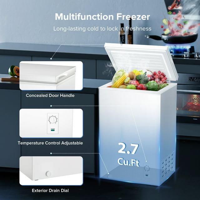 Auseo 2.7 Cubic Feet Chest Freezer Free Standing Top open Door Compact Freezer with Adjustable Temperature-White