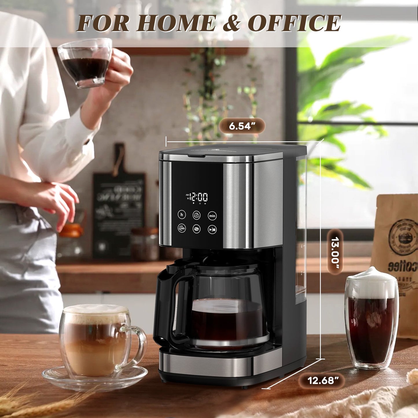 Auseo 10-Cups Programmable Drip Coffee Maker with Glass Carafe, 2 Coffee Strength Options, Time Control, Warming Function for Home