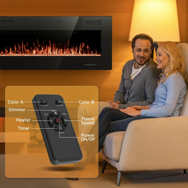 Auseo 42 inch Embedded Wall Mounted Indoor Electric Fireplace, Ultra-thin Low Noise Lightweight LED Fireplace Heater, Touch Screen, Timer, 1500W, Adjustable Flame Color and Speed, Black