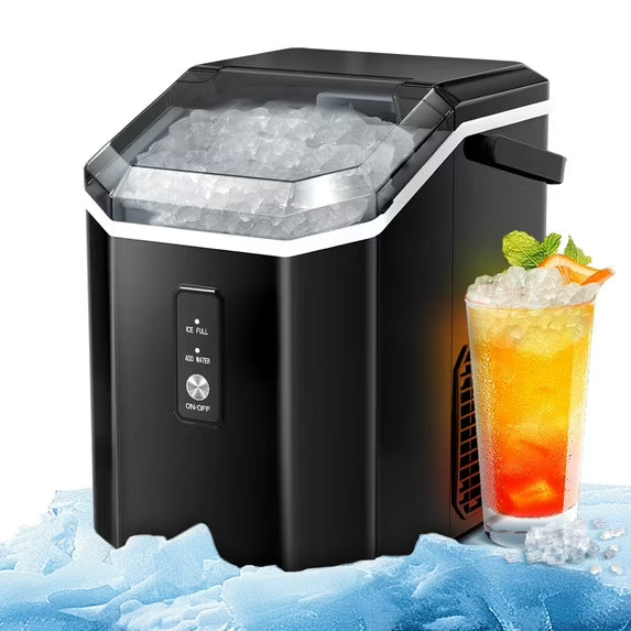Auseo Nugget Ice Maker, Chewable Pellet Ice, Countertop, Handle, 34lbs/24H, for Kitchen/Office/Party (Gray)