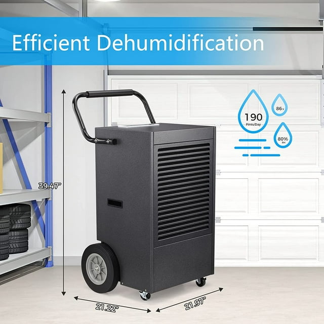 Auseo 7500 sq.ft 190 pint/day Commercial Dehumidifier for Basement with Drain Hose and Pump, Day Dehumidifier for Commercial Spaces, with Auto or Manual Drainage