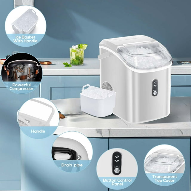 Auseo Nugget Ice Maker Countertop, 33lbs/24H, Self-Cleaning Function, Portable Ice Machine for