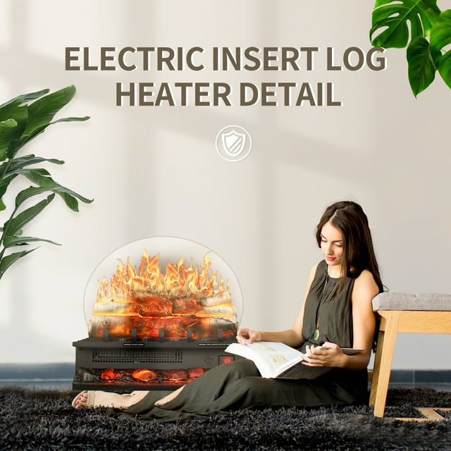 Auseo Electric Fireplace Log Set Heater 21IN, Remote Control, Flame Brightness Adjustable, Realistic Ember Bed, Overheating Protection for Home and Office Decor, 1500W Whitish Gray logs