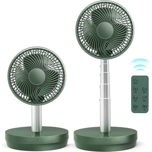 Auseo Portable Foldable Pedestal Fan- Rechargeable Battery Folding Standing Table Fan with 10 Speeds with Remote Control-Green