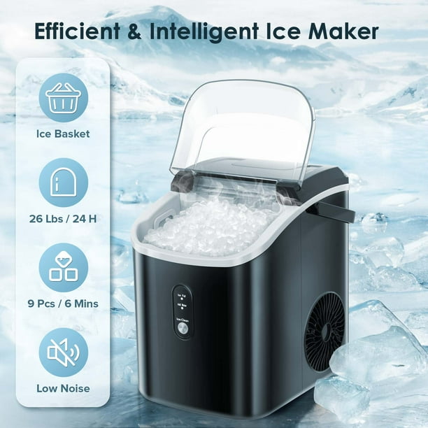 Auseo Nugget Ice Maker Countertop, 33lbs/24H, Self-Cleaning Function, Portable Ice Machine for Home/Office/Party- (Black)