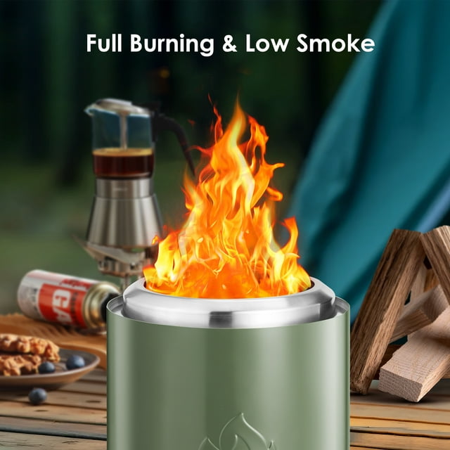 Auseo Tabletop Fire Pit Smokeless Outdoor Mini Fire Compact & Portable Dual Fuel with Portable Bag, 304 Stainless Steel, Green