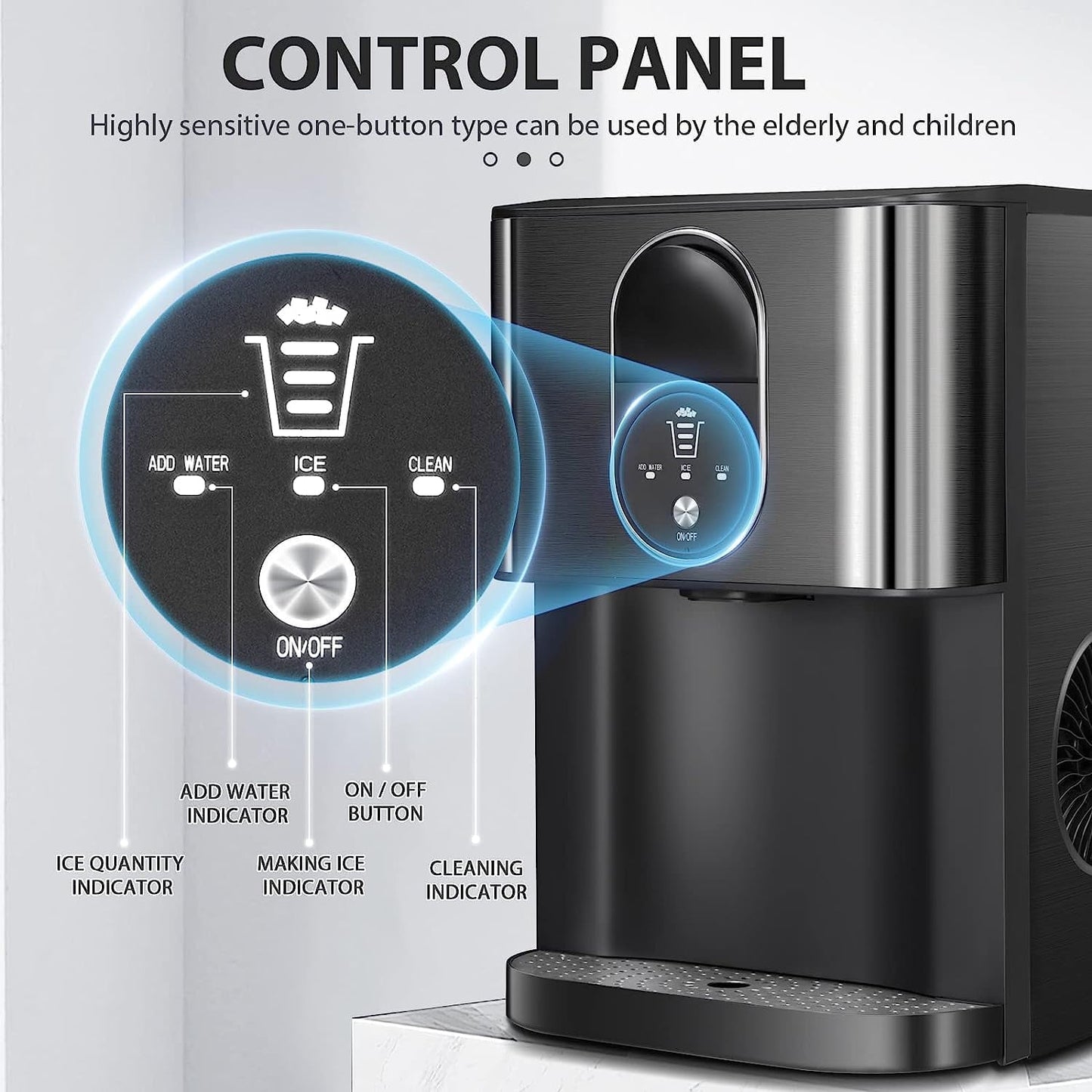 Auseo Soft Chewable Nugget Ice Maker Countertop, 44lbs /24H, Self-Cleaning, One-Button Operation, Home/Kitchen/Office/Party, Black