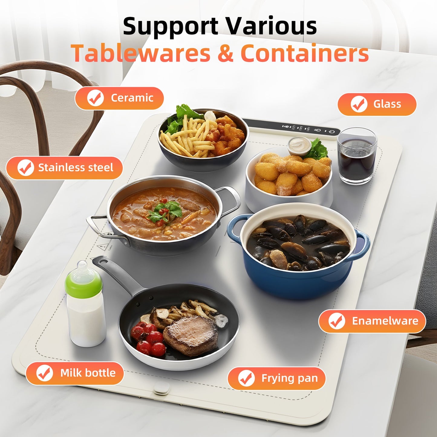 Auseo Food Warming Mat, Portable Silicone Electric Warming Tray, Warming Mat for Food for Buffets Party and Home Daily Use, 3 Level Temperature, 4 Hours Auto-Off, Easy to Clean, White