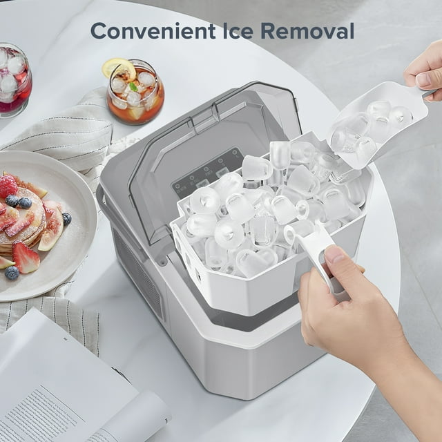 Auseo Countertop Ice Maker, Self-cleaning Portable Ice Maker Machine with Handle and Ice Scoop, Bullet Ice Cubes, 9Pcs/8Min 26Lbs/24H for Home/Office/Bar/Party (Grey)