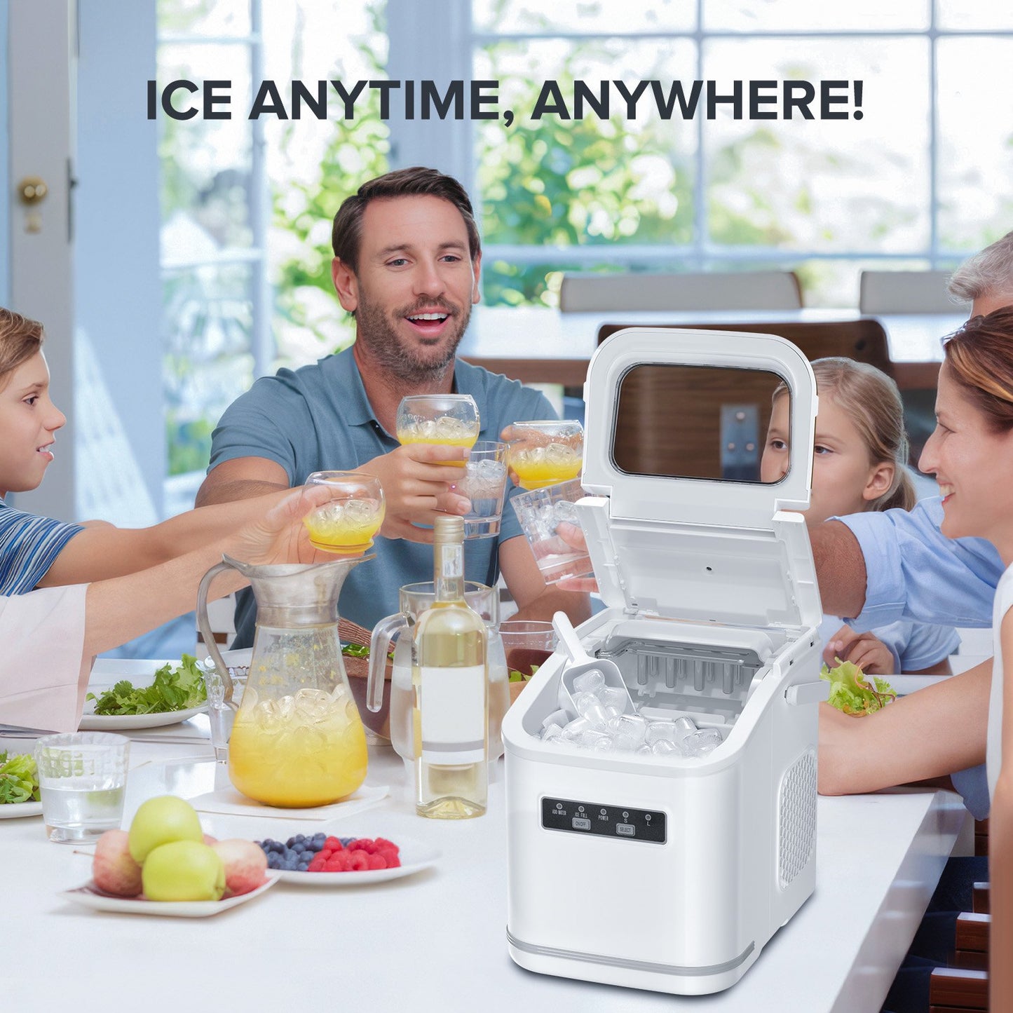 Auseo Countertop Ice Maker Machine with Handle, 26lbs in 24Hrs, 9 Ice Cubes Ready in 6-13 Mins, Auto-Cleaning Portable with Scoop Basket, for Home/Kitchen/Camping(White)