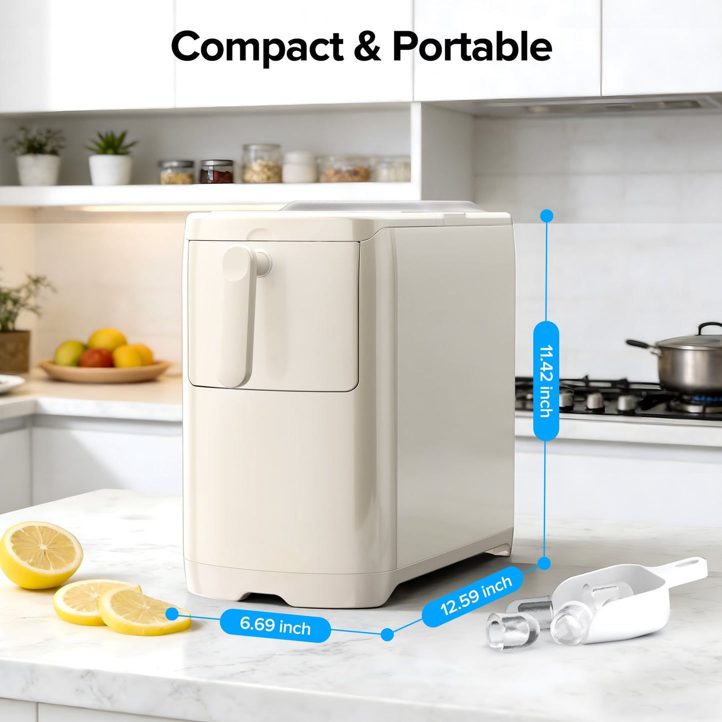 Auseo Portable Ice Maker Countertop, 18lbs/24H,  6Pcs/6Mins, Self-Cleaning, for Home/Office/Party, White