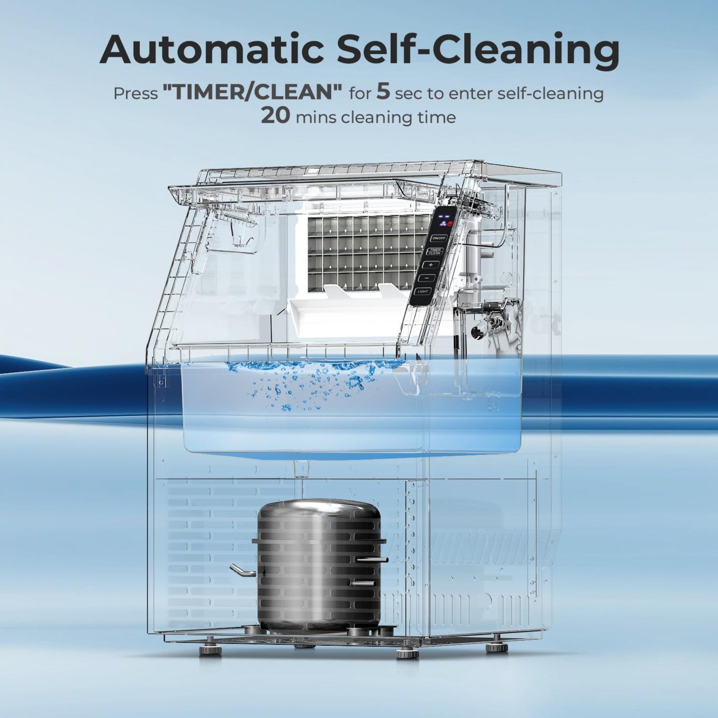 Auseo 80Lbs/24H Commercial Ice Maker Machine With 22Lbs Ice Storage Capacity, Compact Freestanding Under Counter Self Cleaning Stainless Steel Ice Machine for Home/Bar/Restaurant