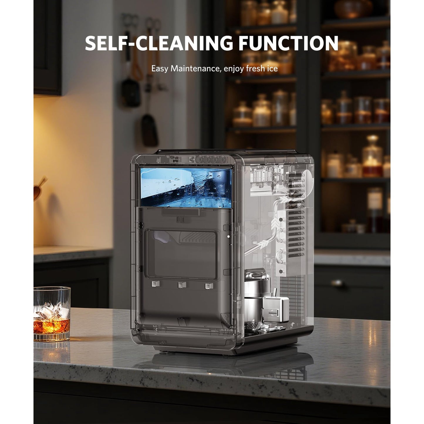 Auseo Crescent Ice Maker Countertop, 16pcs Crystal Clear Ice Cubes in 12 Min, 26 lbs/24H, 2000 Cubes Daily Portable Ice Machine with Self-Cleaning & Timer, Ideal for Home, Office, Party