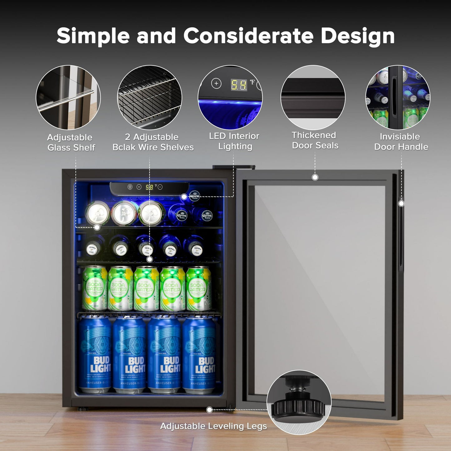 100-Can Beverage Refrigerator with Double Glass Door, Energy Efficient Wine Cooler Mini Fridge, Air Cooled Frost Free for Home/Office/Bar