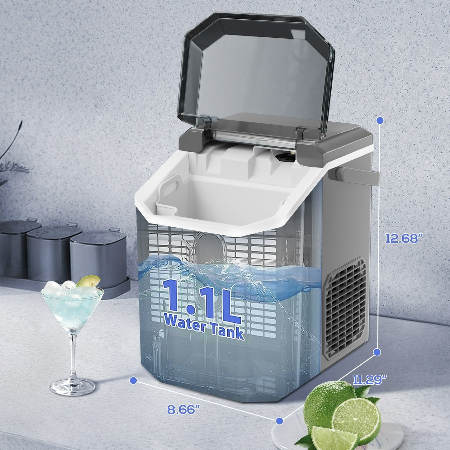 Auseo Countertop Nugget Ice Maker, Self-cleaning Portable Ice Maker Machine with Ice Scoop, 33Lbs/24H for Home/Office/Bar/Party, Stainless Steel