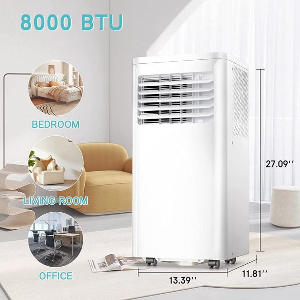 Auseo 5000 BTU (8000 BTU ASHRAE) Portable Air Conditioner, AC, Cools 200sq. ft, 24H Timer, Quiet Operation, Window Fan, 2 Fan Speed for Bedroom Office Home