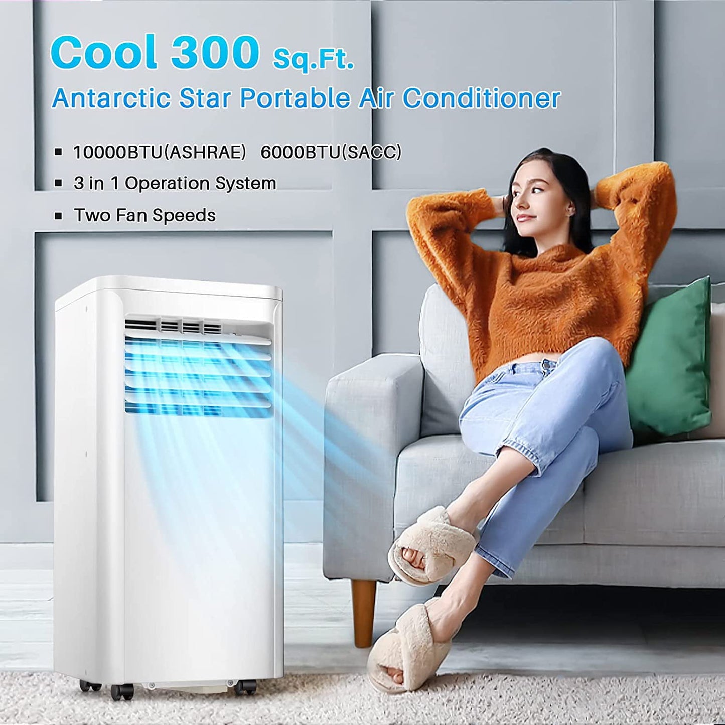 Auseo 6000 BTU (10000 BTU ASHRAE) Portable Air Conditioner, AC, Cools 300sq. ft, 24H Timer, Quiet Operation, Window Fan, 2 Fan Speed for Bedroom Office Home